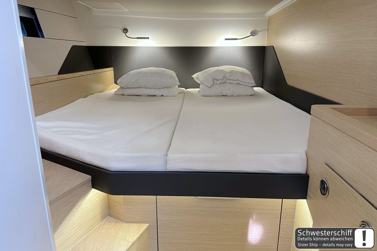 Cabin on Antares, a Hanse Yachts Hanse 460 sailboat at Palma de Mallorca, Spain