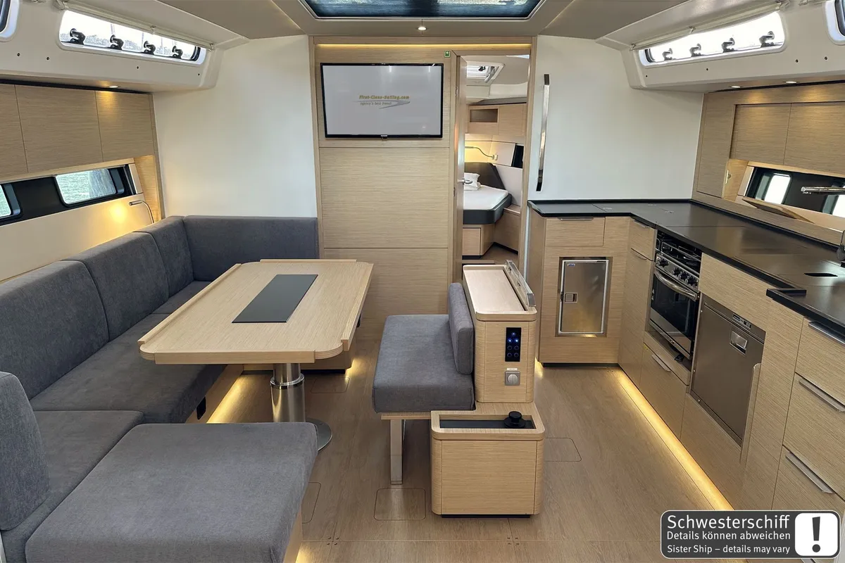 Salon of Antares, a Hanse Yachts Hanse 460 sailboat at Palma de Mallorca, Spain
