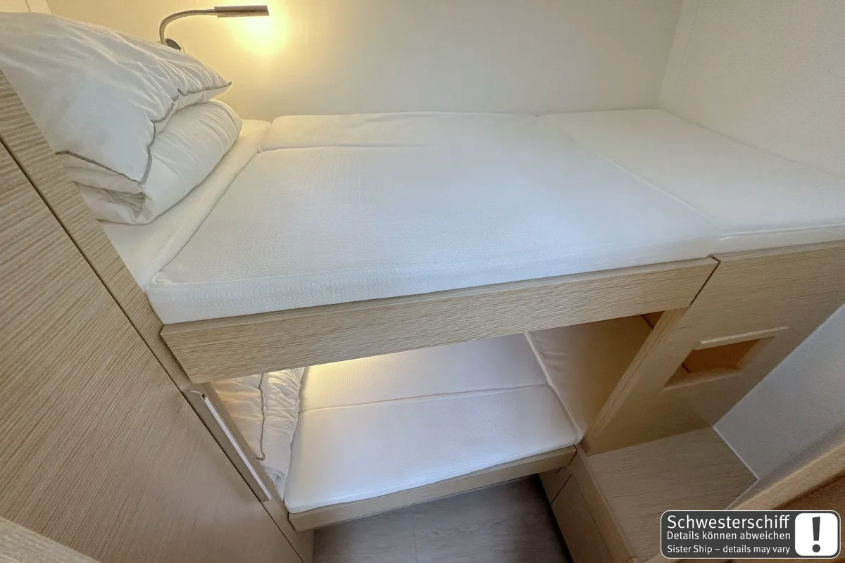 Cabin on Antares, a Hanse Yachts Hanse 460 sailboat at Palma de Mallorca, Spain