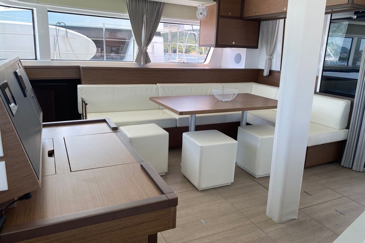 Salon of Naka, a Lagoon 52F catamaran at Tonnarella, Italy