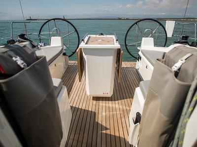 Cockpit of Vienna Nano, a Beneteau Oceanis 40.1 sailboat at Preveza, Greece