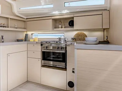 Galley of Vienna Nano, a Beneteau Oceanis 40.1 sailboat at Preveza, Greece