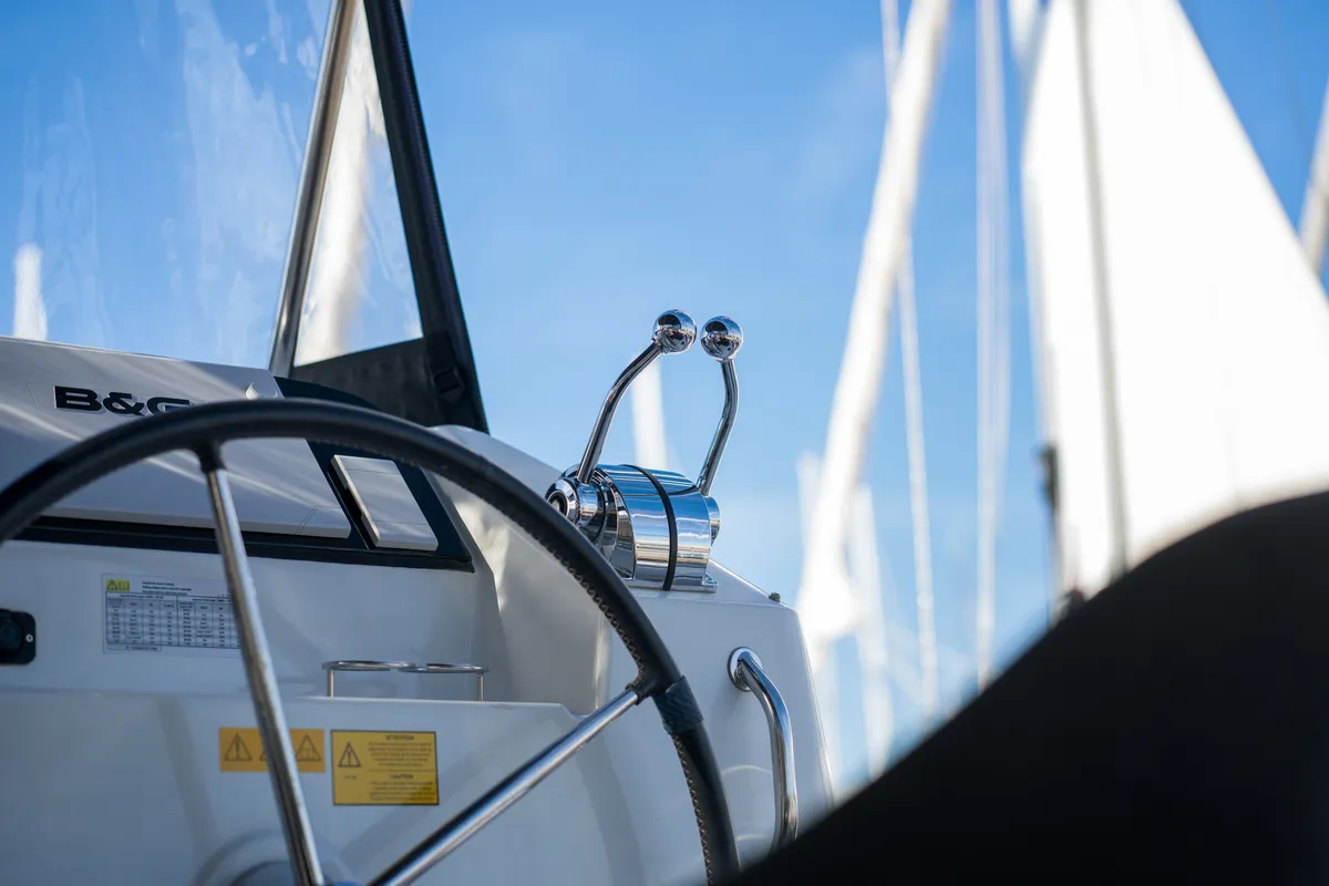 Cockpit of L'Avventura, a Lagoon 40 catamaran at Athens, Greece