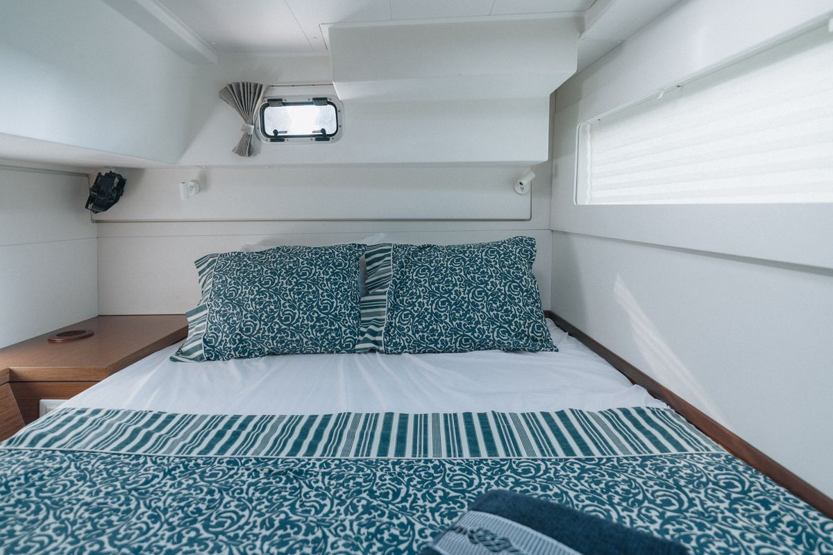 Cabin on L'Avventura, a Lagoon 40 catamaran at Athens, Greece