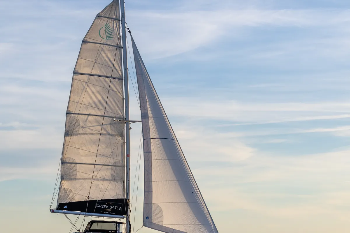 Exterior view of L'Avventura, a Lagoon 40 catamaran at Athens, Greece