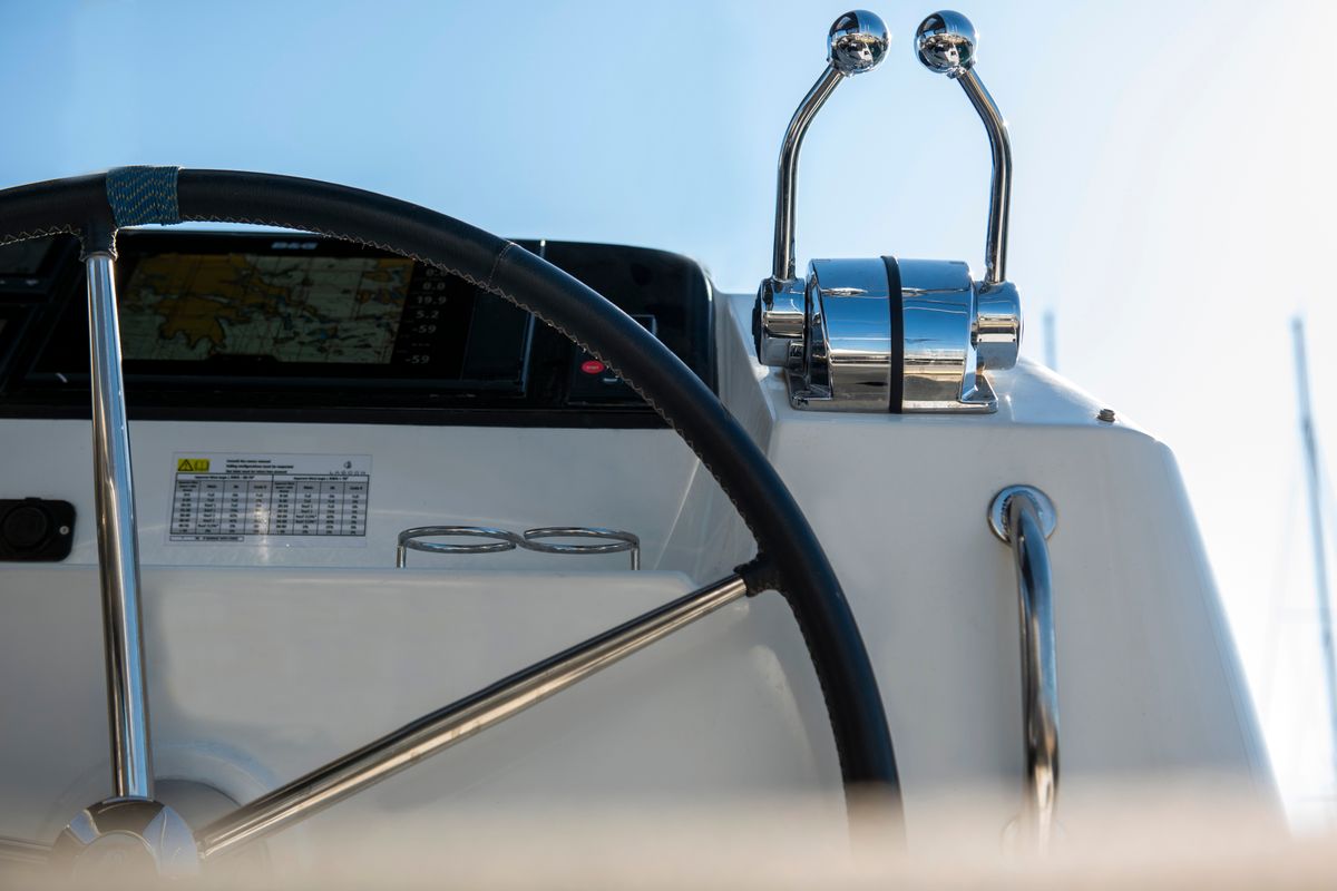 Cockpit of L'Avventura, a Lagoon 40 catamaran at Athens, Greece
