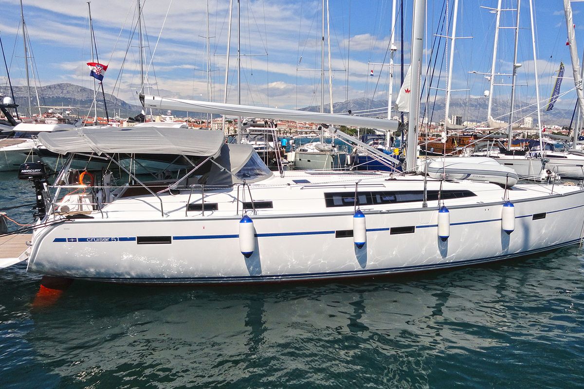 Exterior view of Vela Tonka, a Bavaria Cruiser 51 sailboat at Split, Croatia