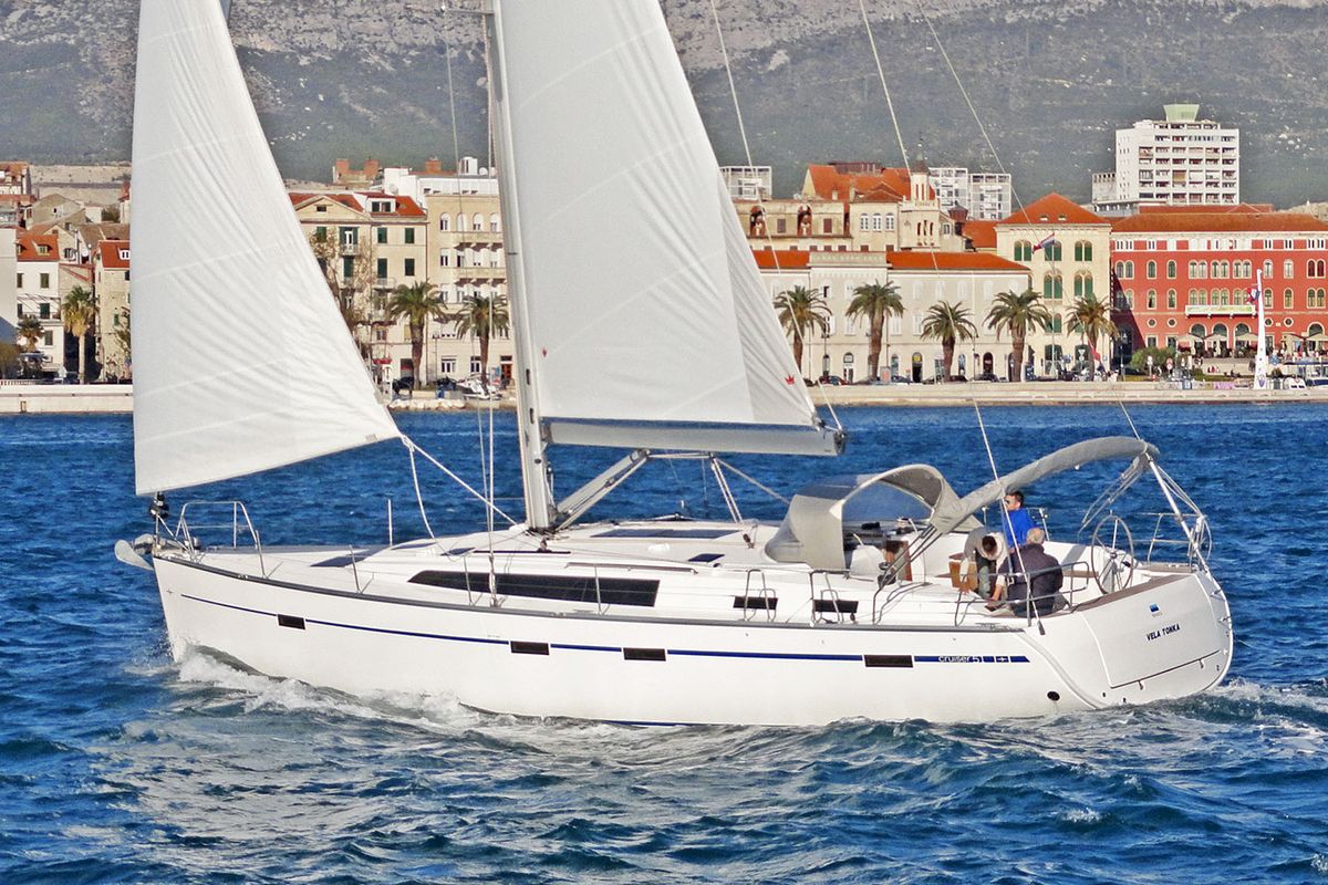 Exterior view of Vela Tonka, a Bavaria Cruiser 51 sailboat at Split, Croatia