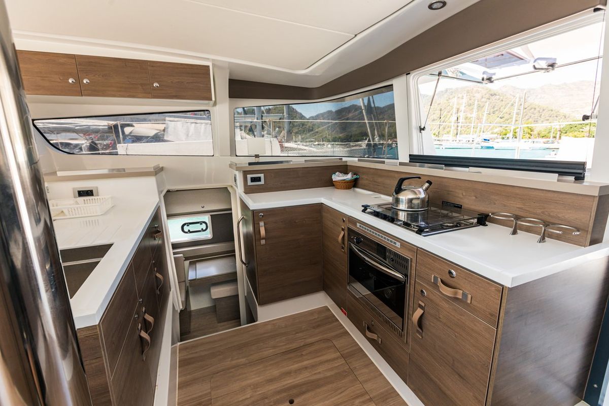 Galley of Elifcim, a Bali 4.2 OW catamaran at Fethiye, Turkey