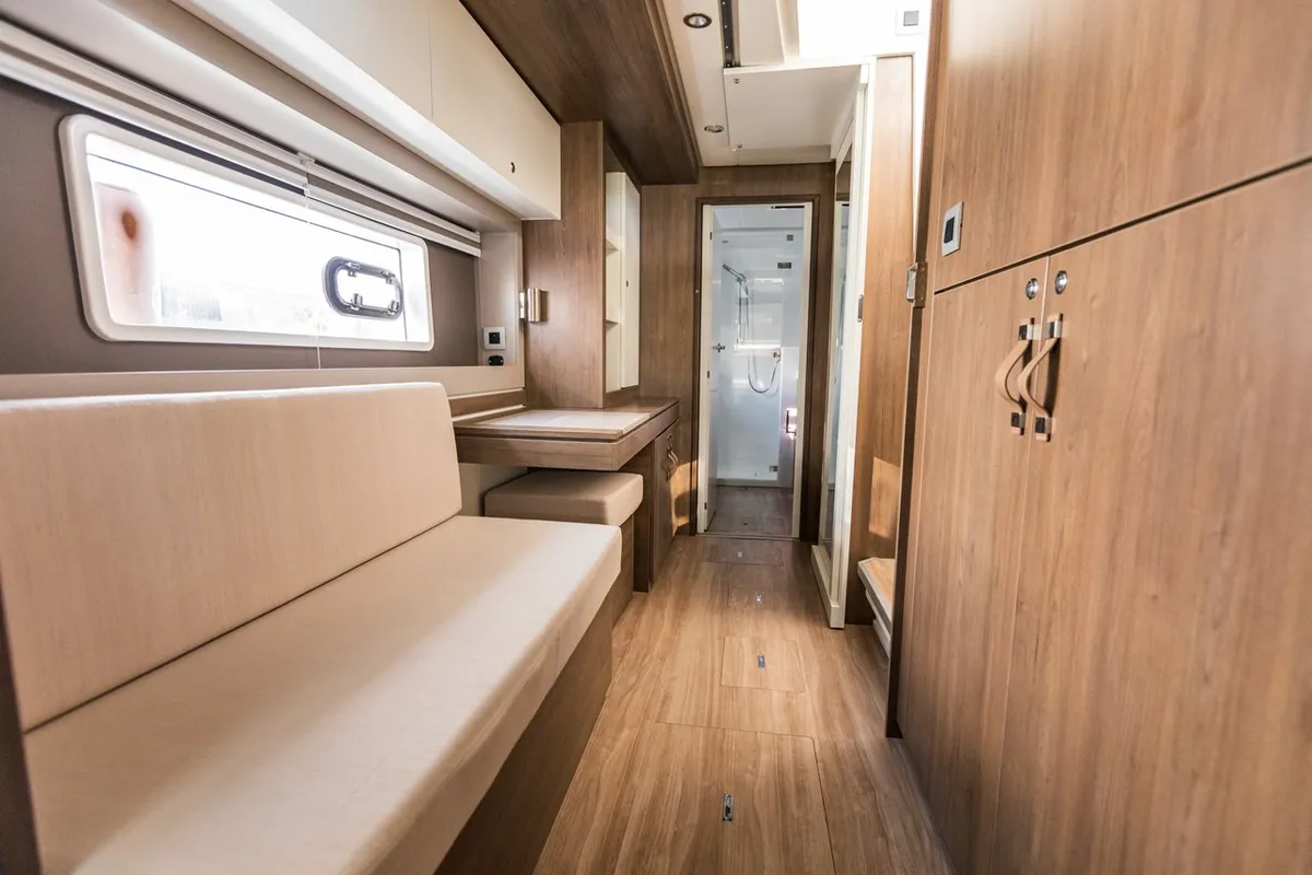 Salon of Elifcim, a Bali 4.2 OW catamaran at Fethiye, Turkey
