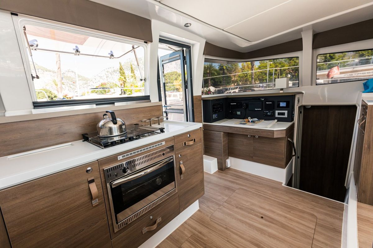Galley of Elifcim, a Bali 4.2 OW catamaran at Fethiye, Turkey