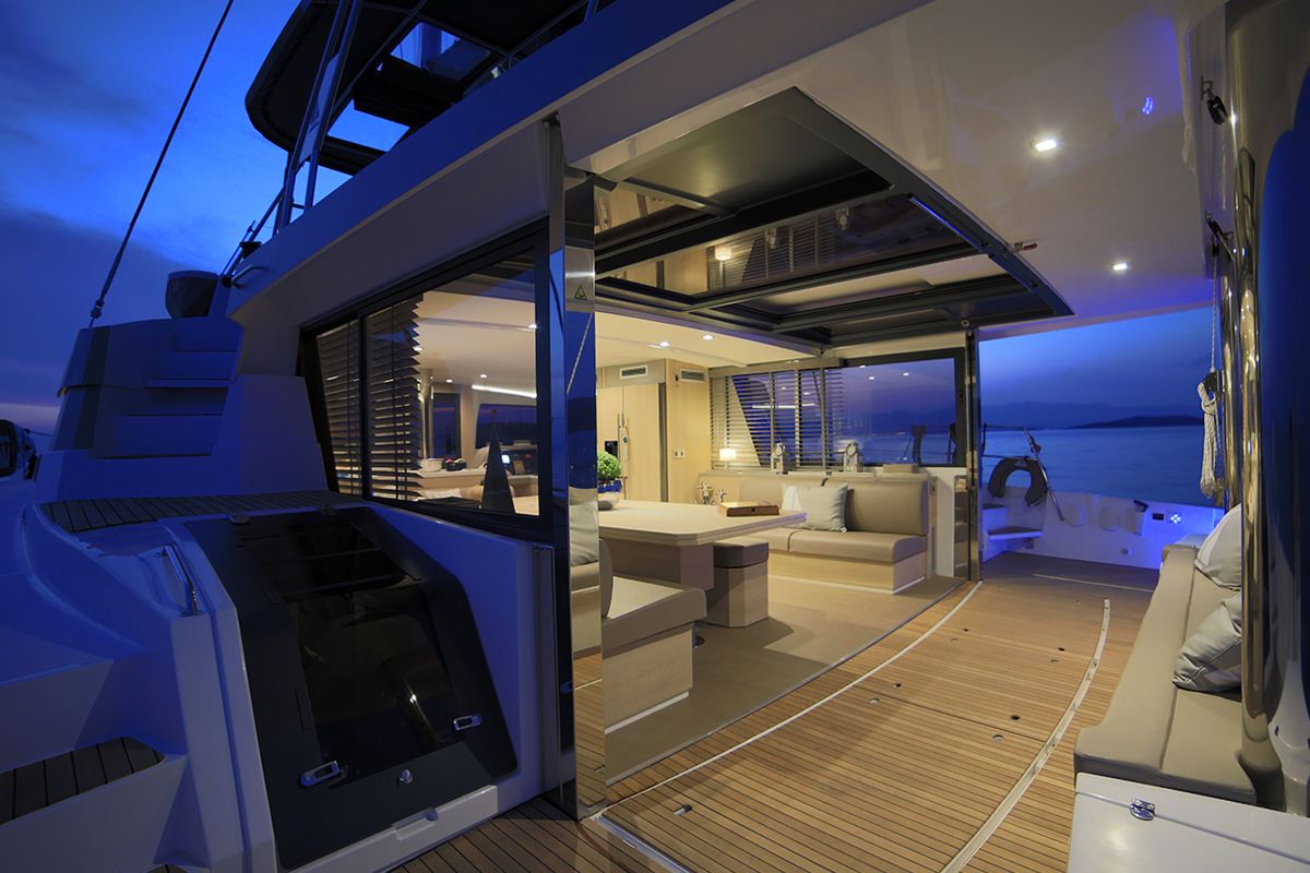 Deck of New Horizons 3, a Bali 5.4 catamaran at Athens, Greece