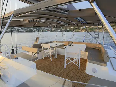 Deck of New Horizons 3, a Bali 5.4 catamaran at Athens, Greece