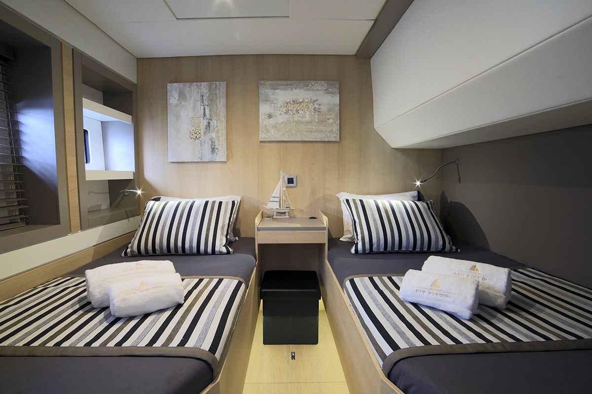 Cabin on New Horizons 3, a Bali 5.4 catamaran at Athens, Greece