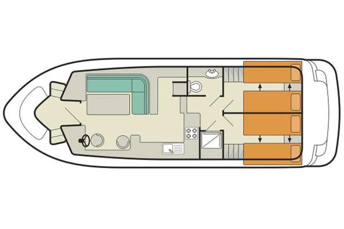 Floor plan of Tango, a Cygnet Tango motorboat at Borough of Runnymede, United Kingdom