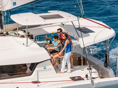 Deck of Pronto Angel, a Lagoon 42 catamaran at Fethiye, Turkey