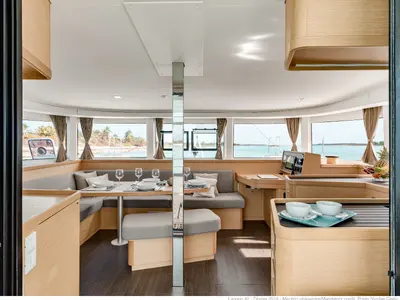 Salon of Pronto Angel, a Lagoon 42 catamaran at Fethiye, Turkey