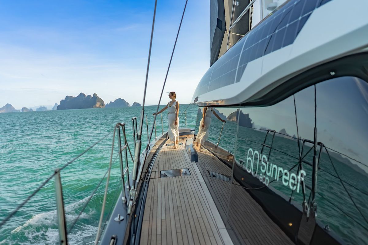 Exterior view of E-Motion, a Sunreef Yachts Sunreef 60 E catamaran at Ko Kaeo, Thailand