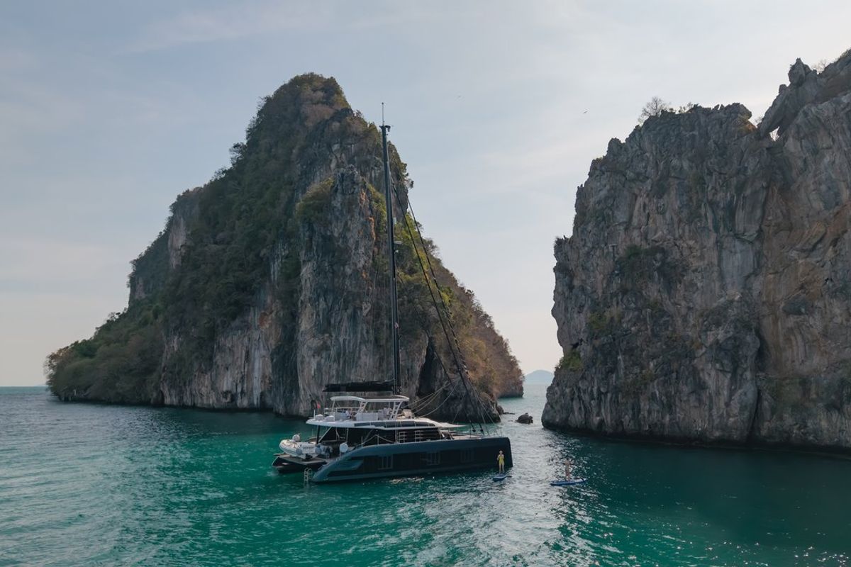 Exterior view of E-Motion, a Sunreef Yachts Sunreef 60 E catamaran at Ko Kaeo, Thailand