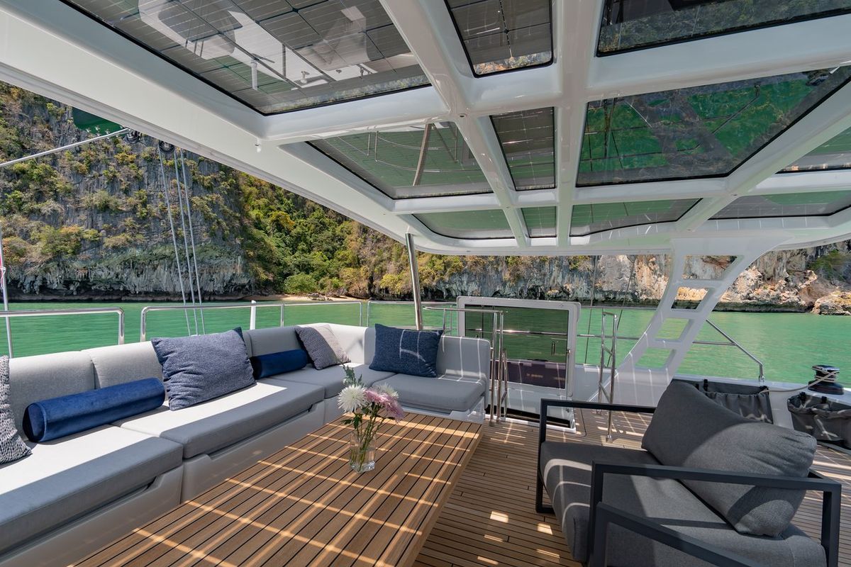 Deck of E-Motion, a Sunreef Yachts Sunreef 60 E catamaran at Ko Kaeo, Thailand