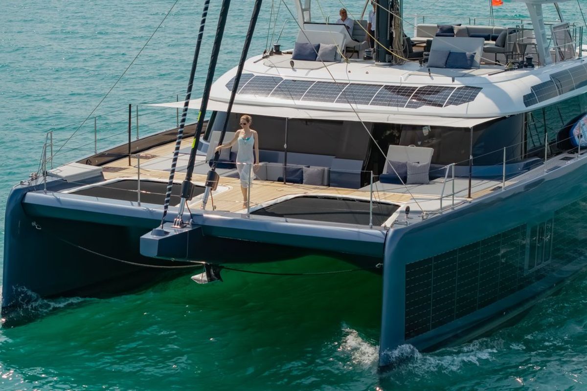 Exterior view of E-Motion, a Sunreef Yachts Sunreef 60 E catamaran at Ko Kaeo, Thailand
