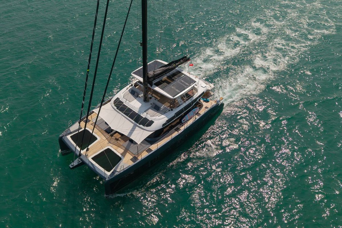 Exterior view of E-Motion, a Sunreef Yachts Sunreef 60 E catamaran at Ko Kaeo, Thailand