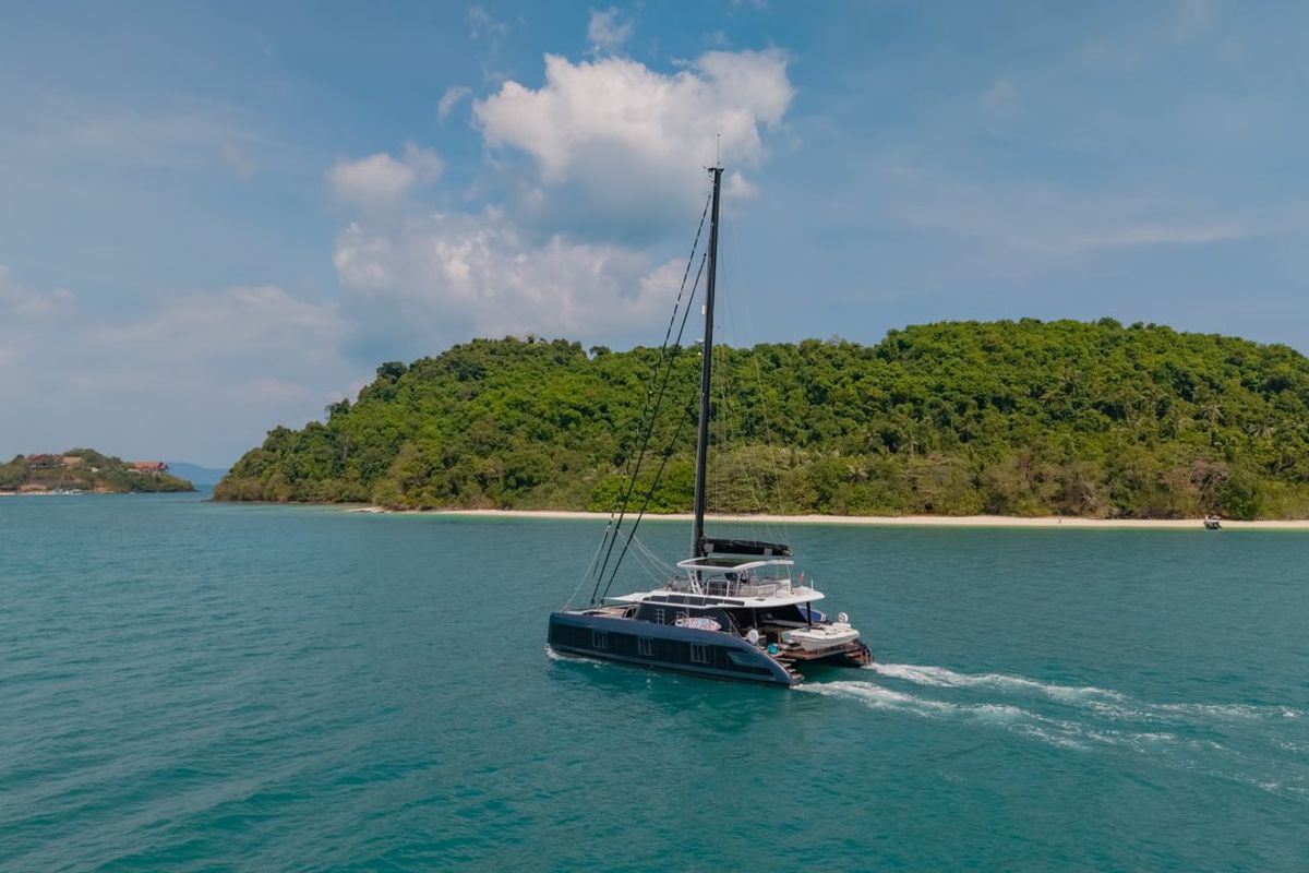 Exterior view of E-Motion, a Sunreef Yachts Sunreef 60 E catamaran at Ko Kaeo, Thailand