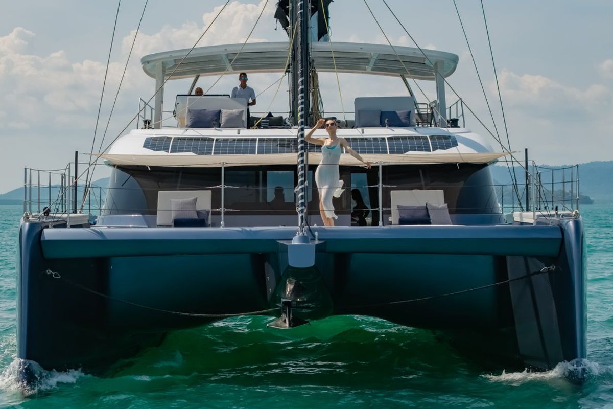 Exterior view of E-Motion, a Sunreef Yachts Sunreef 60 E catamaran at Ko Kaeo, Thailand