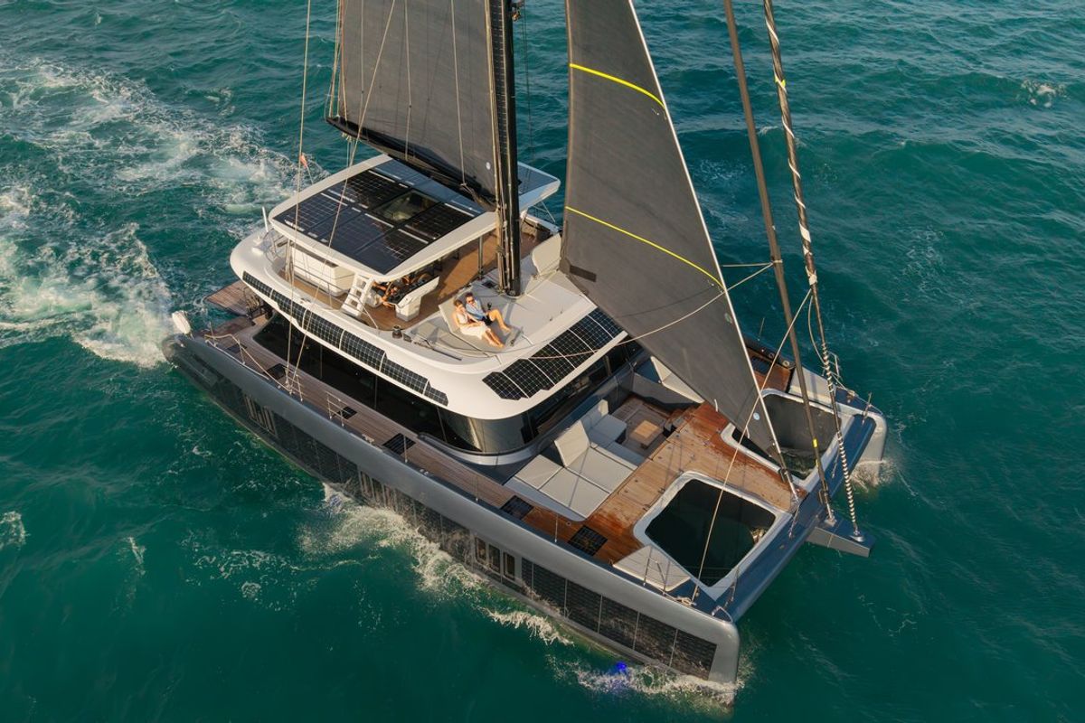 Exterior view of E-Motion, a Sunreef Yachts Sunreef 60 E catamaran at Ko Kaeo, Thailand