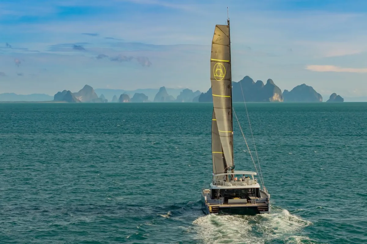 Exterior view of E-Motion, a Sunreef Yachts Sunreef 60 E catamaran at Ko Kaeo, Thailand