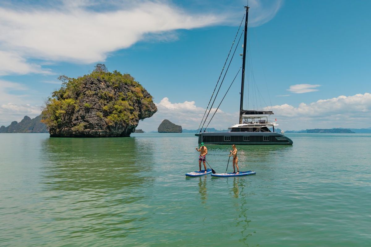 Exterior view of E-Motion, a Sunreef Yachts Sunreef 60 E catamaran at Ko Kaeo, Thailand