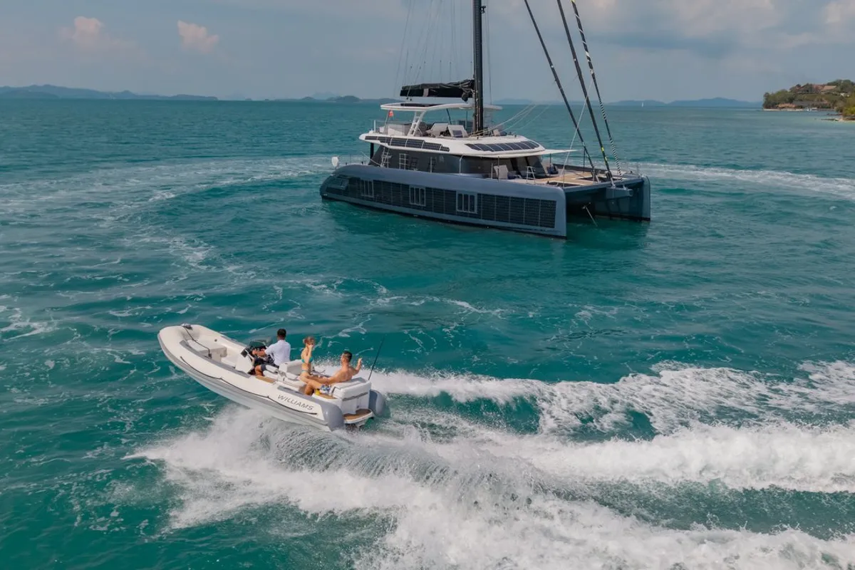 Exterior view of E-Motion, a Sunreef Yachts Sunreef 60 E catamaran at Ko Kaeo, Thailand