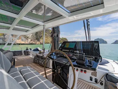 Cockpit of E-Motion, a Sunreef Yachts Sunreef 60 E catamaran at Ko Kaeo, Thailand