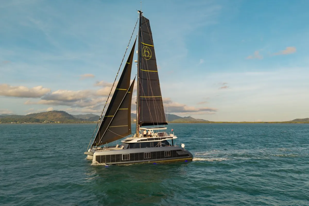 Exterior view of E-Motion, a Sunreef Yachts Sunreef 60 E catamaran at Ko Kaeo, Thailand