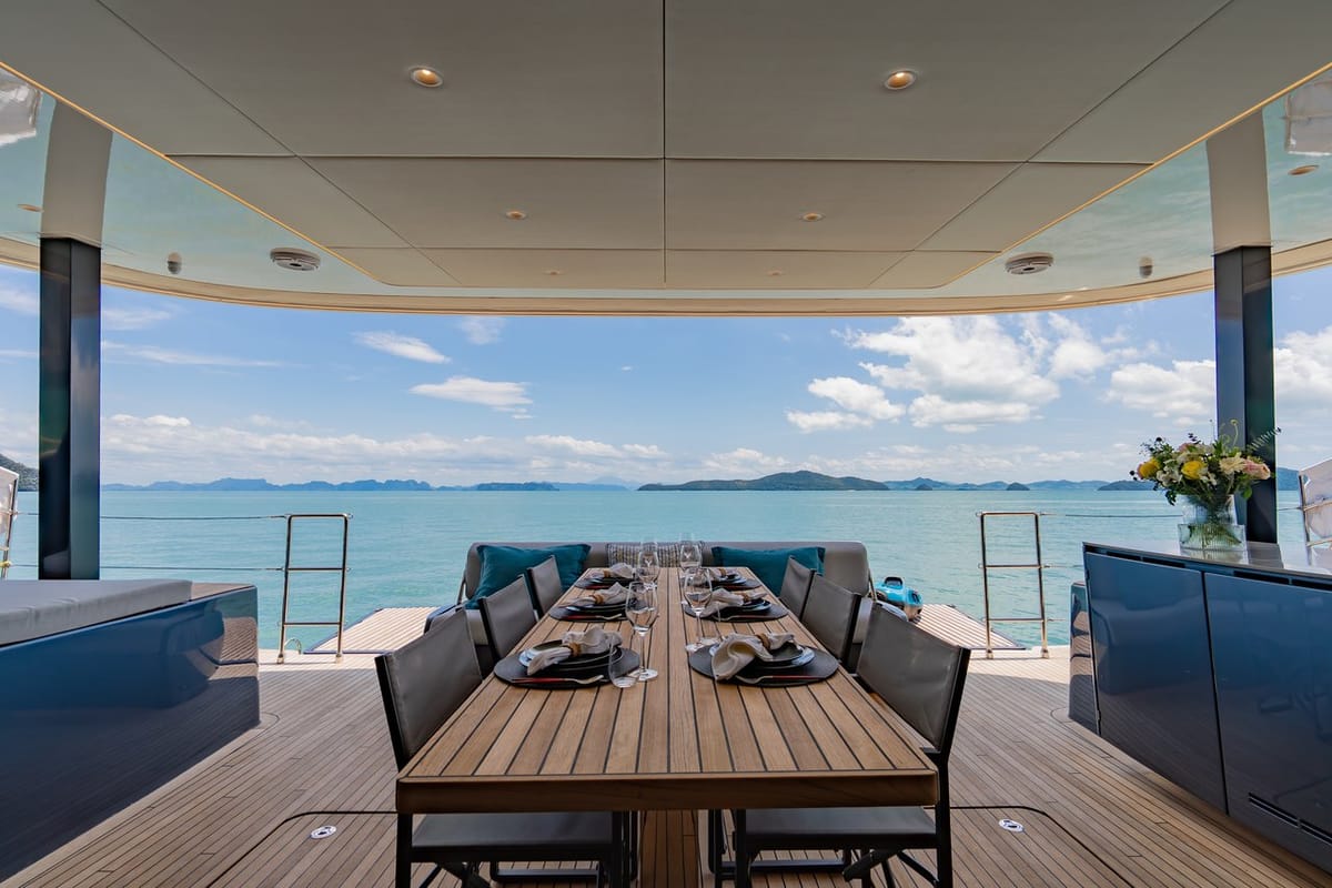 Deck of E-Motion, a Sunreef Yachts Sunreef 60 E catamaran at Ko Kaeo, Thailand