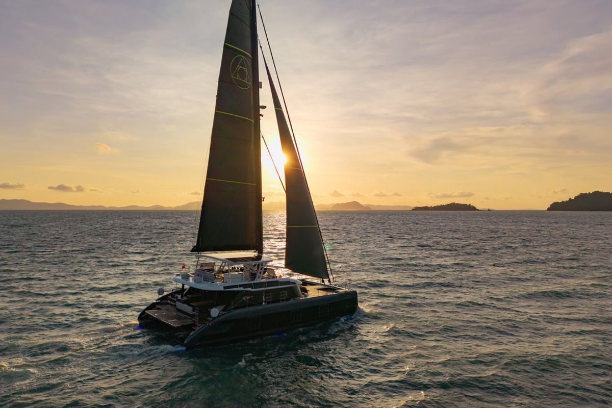 Exterior view of E-Motion, a Sunreef Yachts Sunreef 60 E catamaran at Ko Kaeo, Thailand