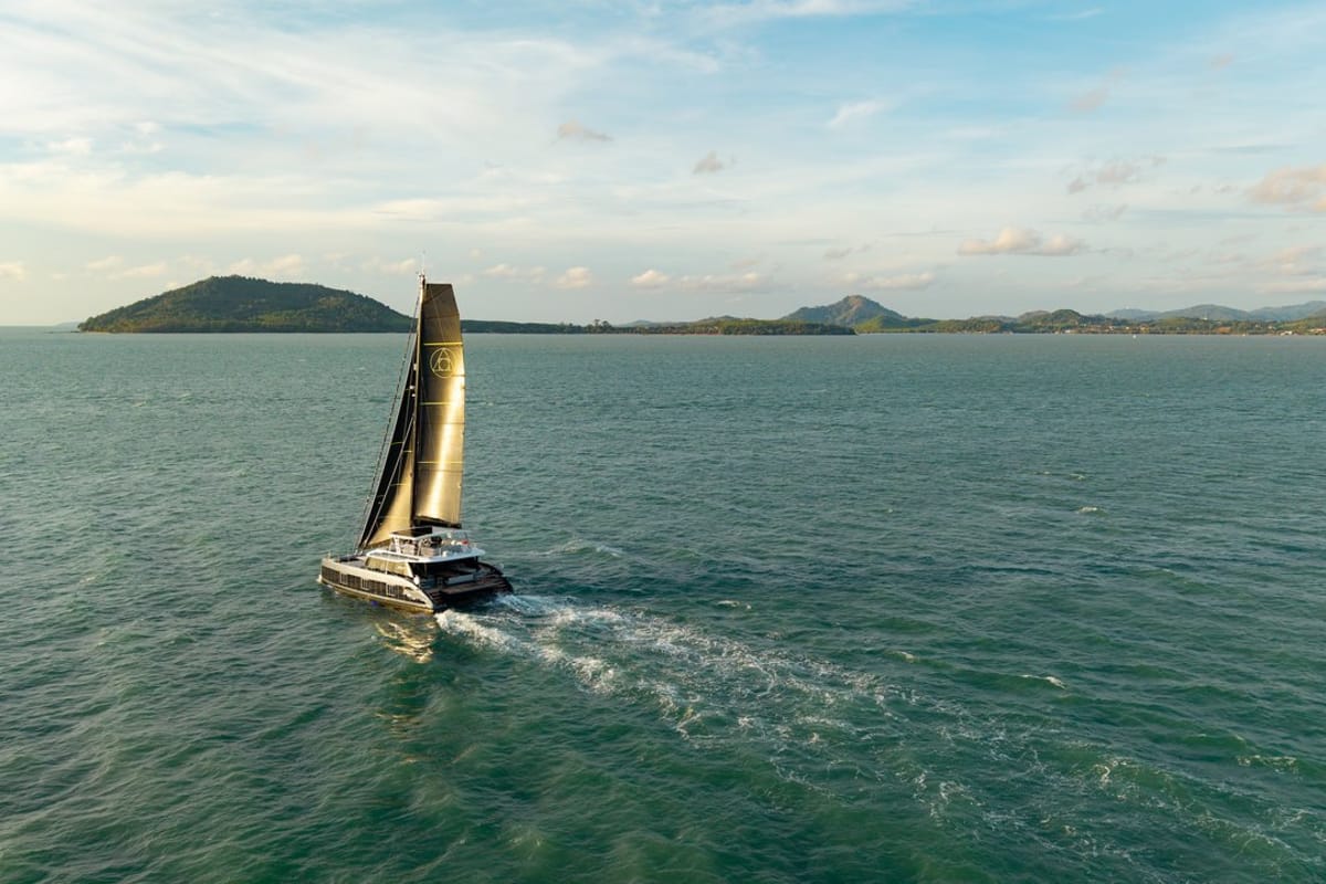 Exterior view of E-Motion, a Sunreef Yachts Sunreef 60 E catamaran at Ko Kaeo, Thailand