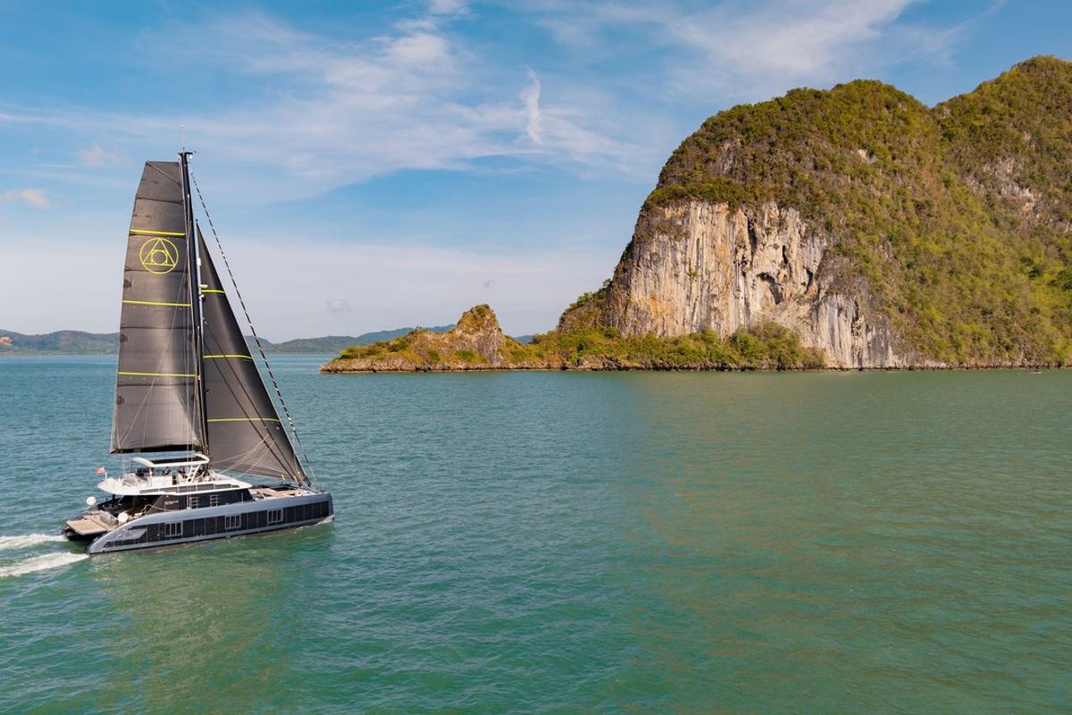 Exterior view of E-Motion, a Sunreef Yachts Sunreef 60 E catamaran at Ko Kaeo, Thailand