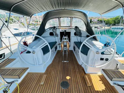 Cockpit of AVISA, a Elan Impression 40 sailboat at Novi Vinodolski, Croatia