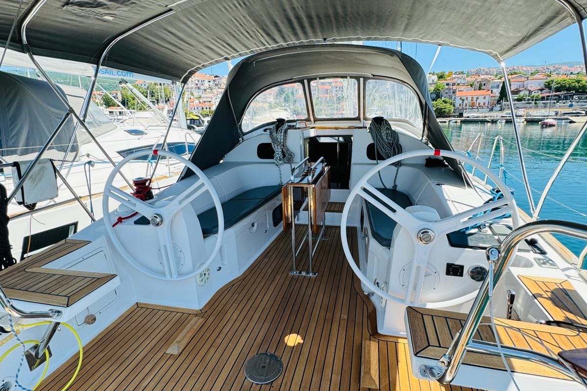 Cockpit of AVISA, a Elan Impression 40 sailboat at Novi Vinodolski, Croatia