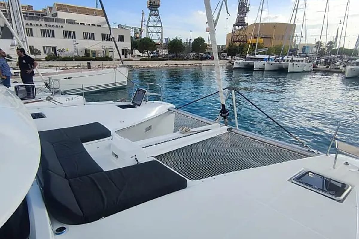 Deck of Coolway, a Lagoon 46 catamaran at Grad Trogir, Croatia