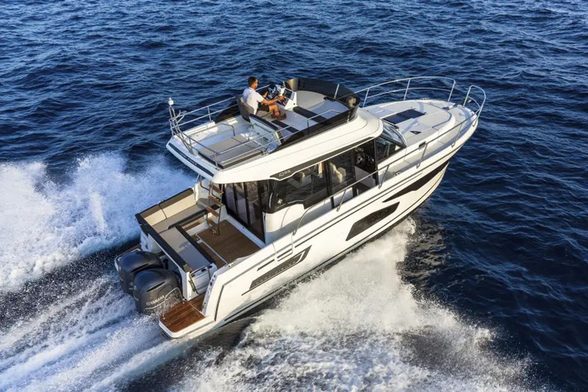 Exterior view of Merry Fisher 1095 Fly, a Jeanneau Merry Fisher 1095 Fly motorboat at Grad Trogir, Croatia