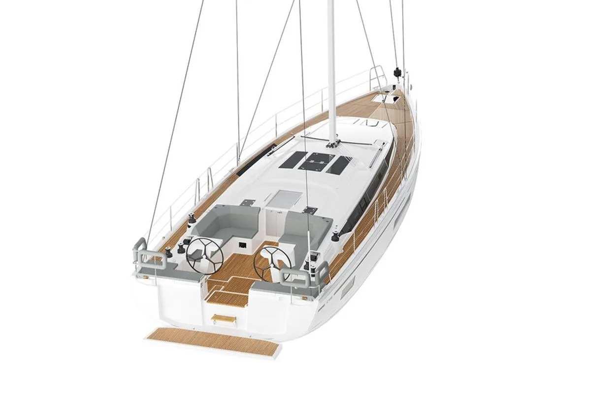 Deck of Spirit of Argo, a Bavaria C46 sailboat at Marseille, France