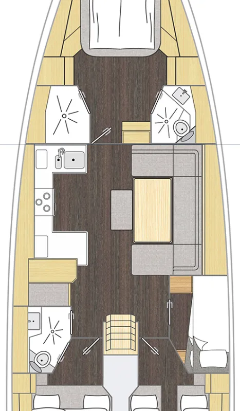 Floor plan of Spirit of Argo, a Bavaria C46 sailboat at Marseille, France