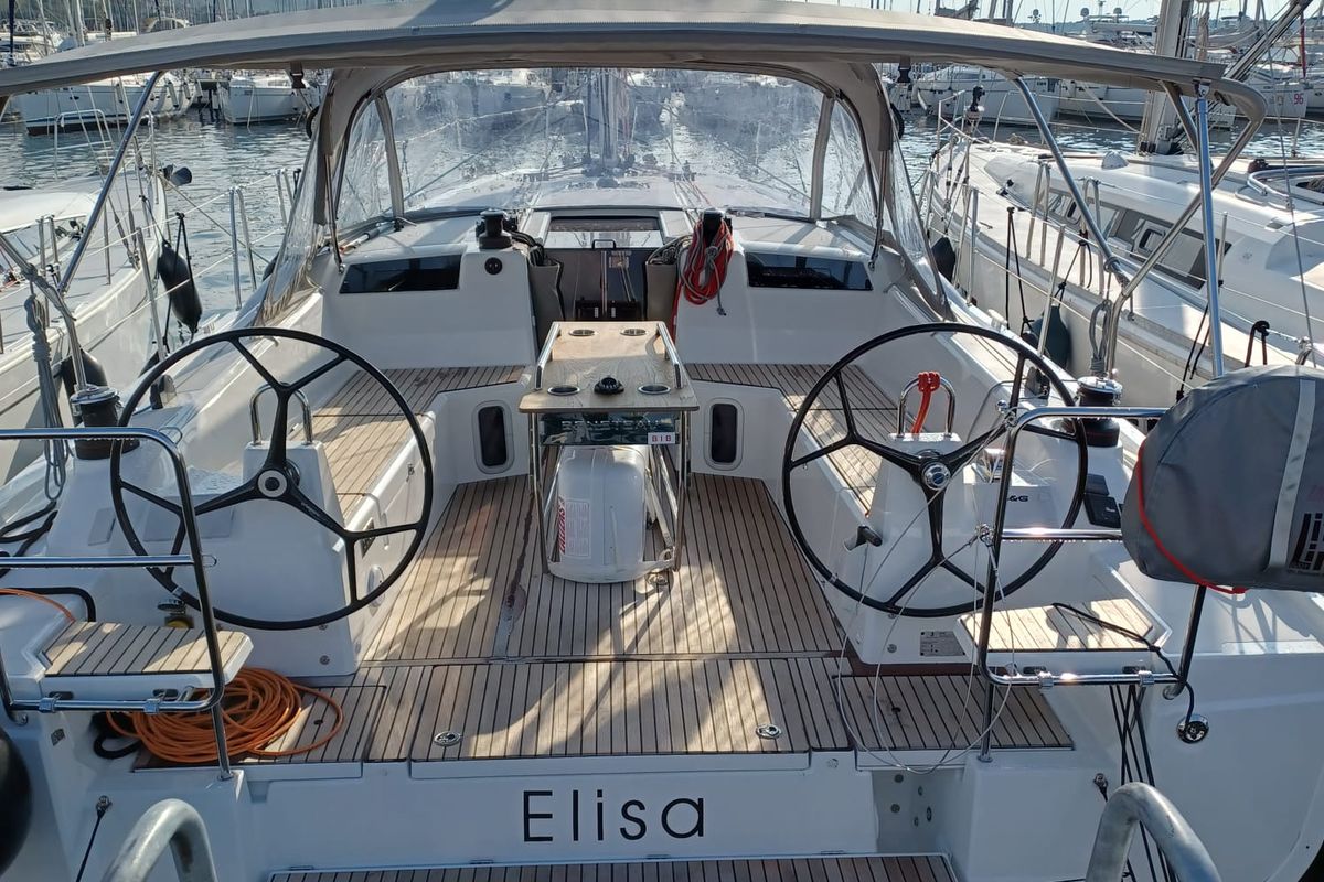 Cockpit of Elisa, a Beneteau Oceanis 40.1 sailboat at Punat, Croatia