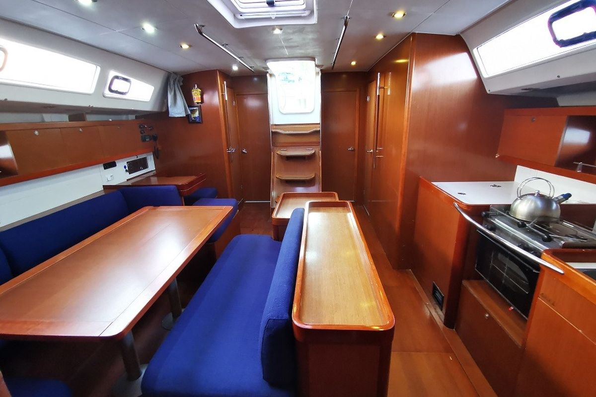 Salon of Seladon II, a Beneteau Oceanis 50 sailboat at Lavreotiki Municipal Unit, Greece