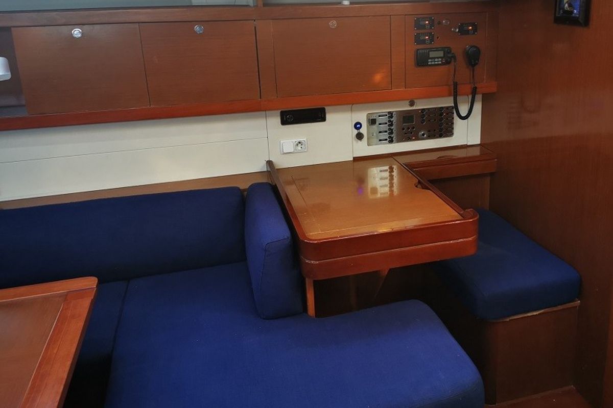 Salon of Seladon II, a Beneteau Oceanis 50 sailboat at Lavreotiki Municipal Unit, Greece