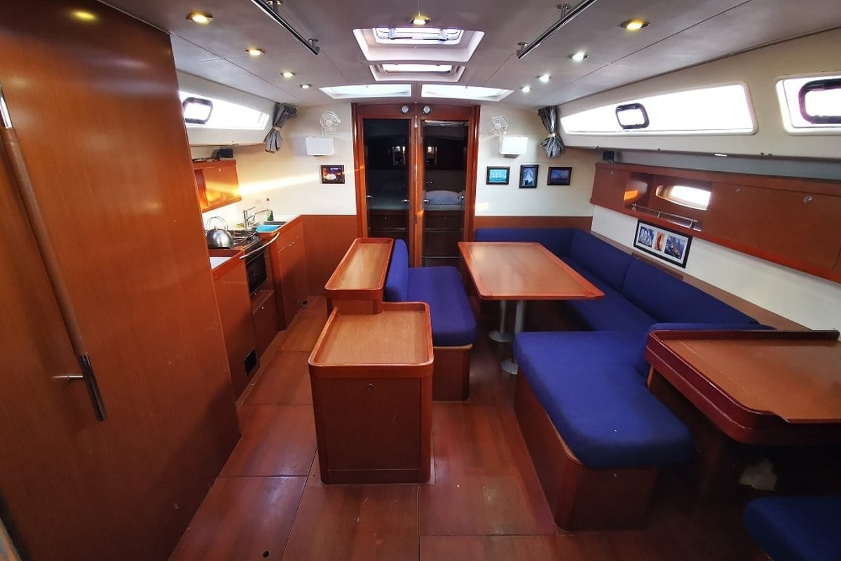 Salon of Seladon II, a Beneteau Oceanis 50 sailboat at Lavreotiki Municipal Unit, Greece