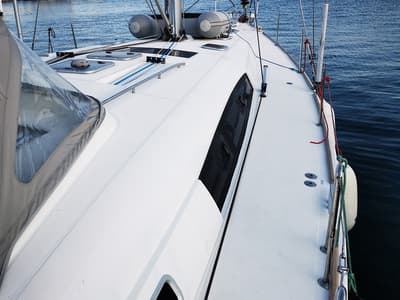 Deck of Seladon II, a Beneteau Oceanis 50 sailboat at Lavreotiki Municipal Unit, Greece