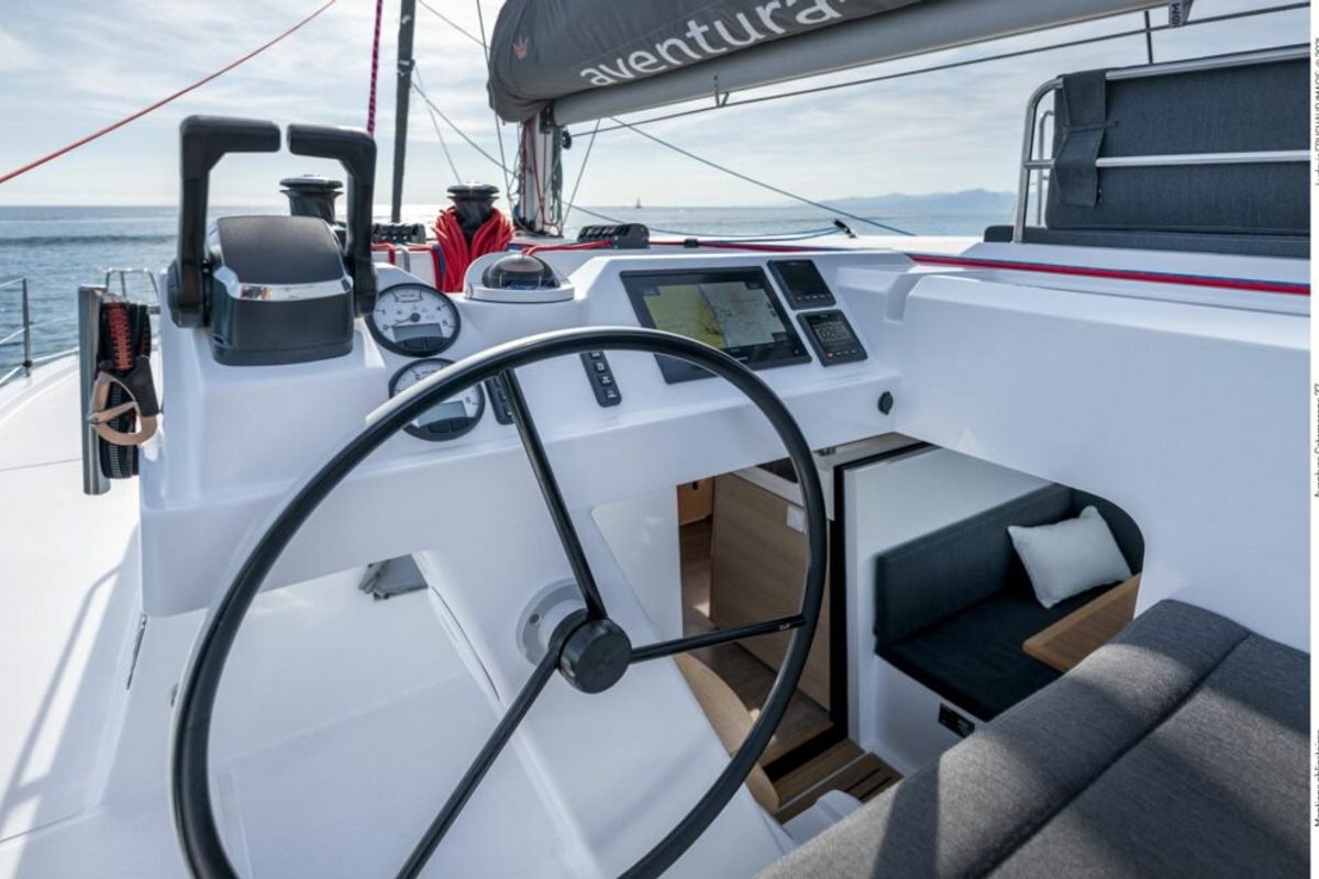 Cockpit of Aruna, a Aventura Catamarans Aventura 37 catamaran at Pirovac, Croatia
